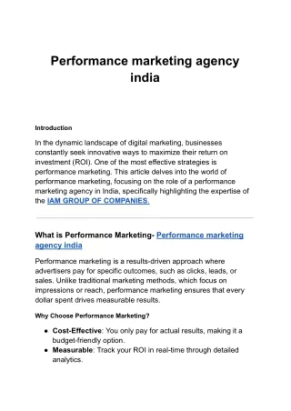 Performance marketing agency india