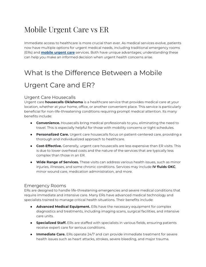 mobile urgent care vs er