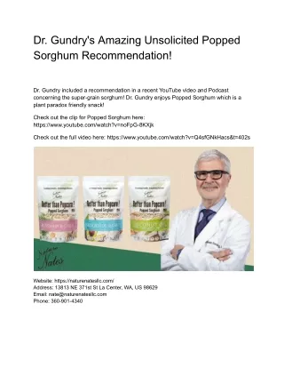 Dr. Gundry's Amazing Unsolicited Popped Sorghum Recommendation