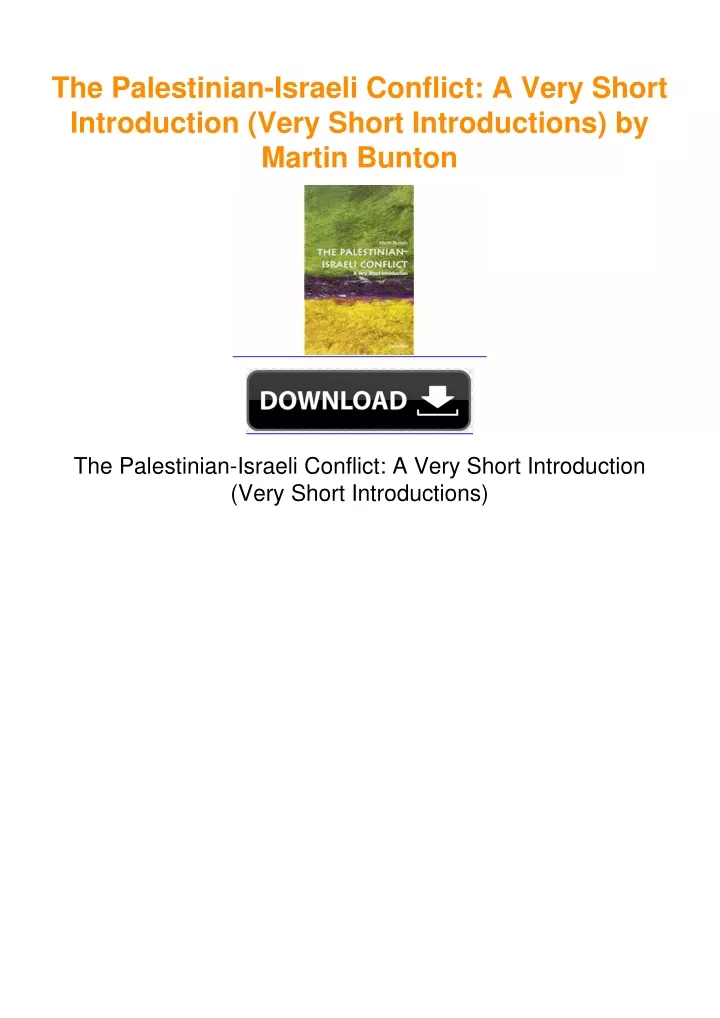 PPT - The Palestinian-Israeli Conflict: A Very Short Introduction (Very ...