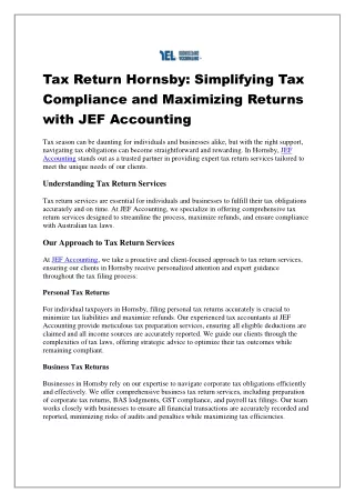 Tax Return Hornsby