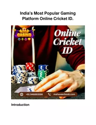 India's Most Popular Gaming Platform Online Cricket ID