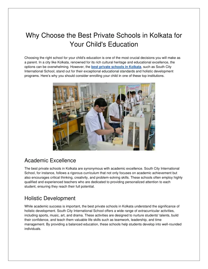 why choose the best private schools in kolkata