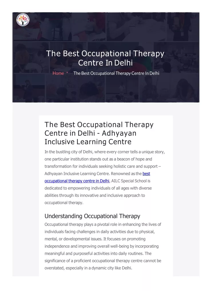 the best occupational therapy centre in delhi