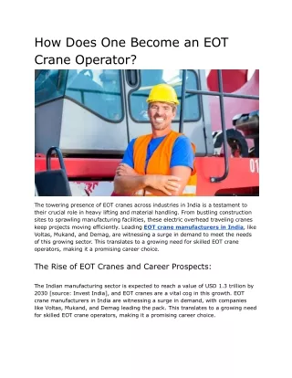 How does one become an EOT crane operator?