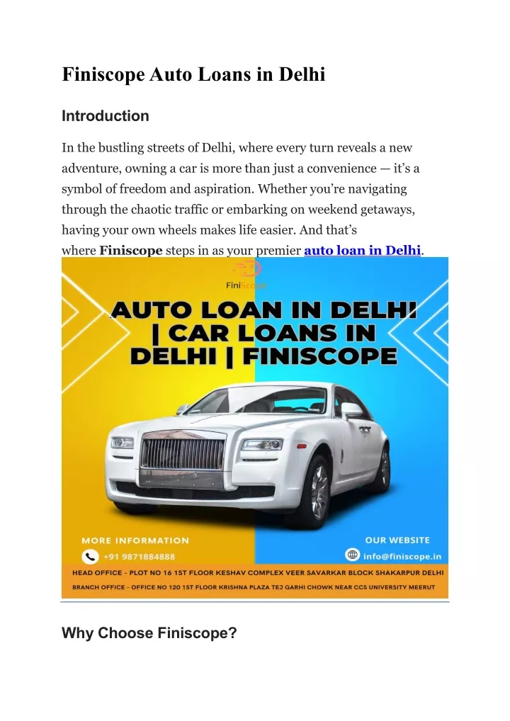 finiscope auto loans in delhi