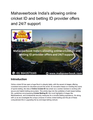 Mahaveerbook India's allowing online cricket ID and betting ID provider offers and 247 support