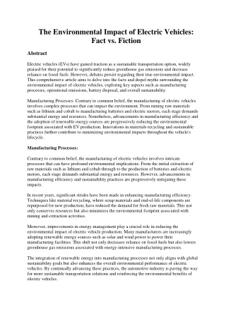 The Environmental Impact of Electric Vehicles: Fact vs. Fiction