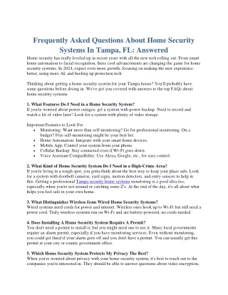 Frequently Asked Questions About Home Security Systems In Tampa, FL: Answered