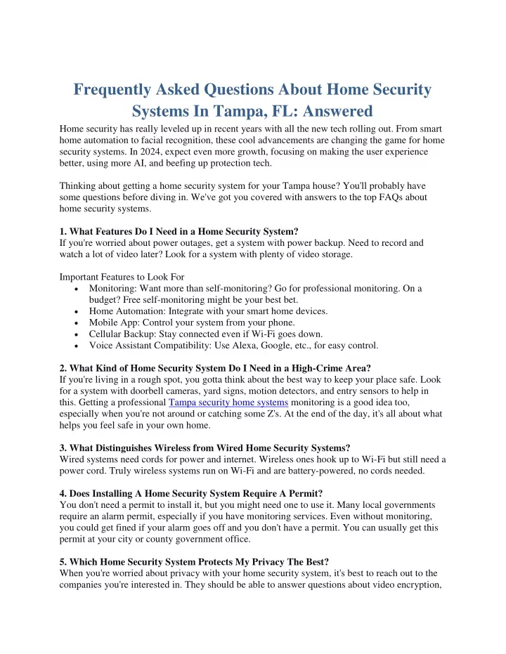 frequently asked questions about home security