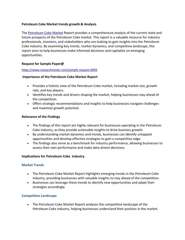 petroleum coke market trends growth analysis