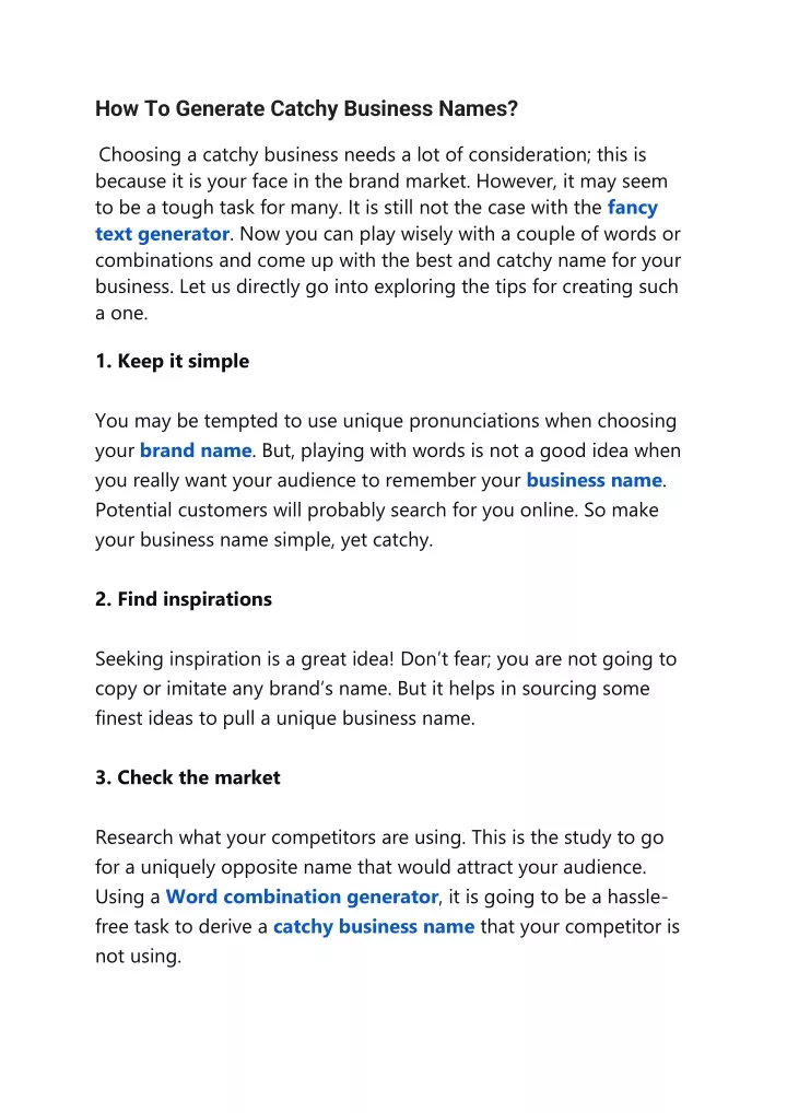 how to generate catchy business names