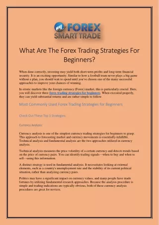 What Are The Forex Trading Strategies For Beginners