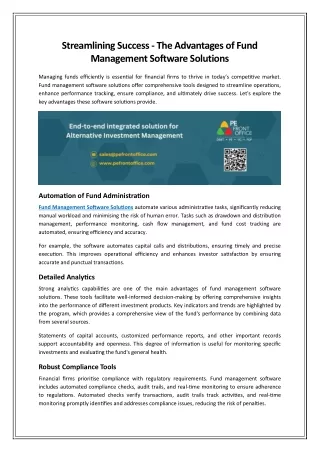 Streamlining Success - The Advantages of Fund Management Software Solutions
