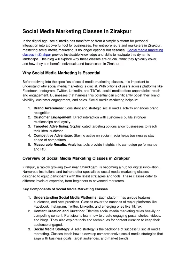 social media marketing classes in zirakpur