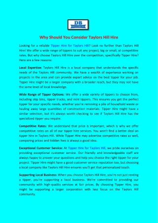 why should you consider taylors hill hire