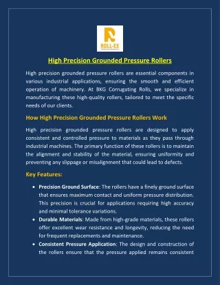 High Precision Grounded Pressure Rollers