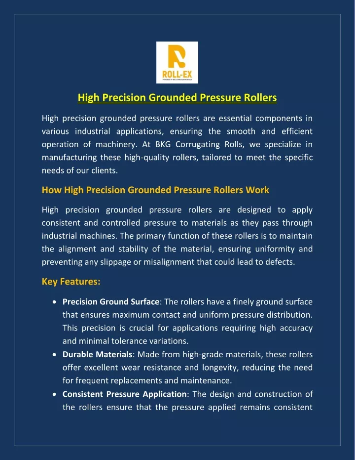 high precision grounded pressure rollers