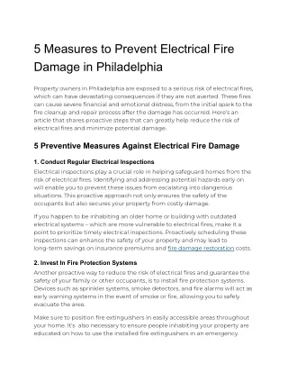 5 Measures to Prevent Electrical Fire Damage in Philadelphia