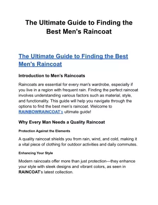 The Ultimate Guide to Finding the Best Men's Raincoat