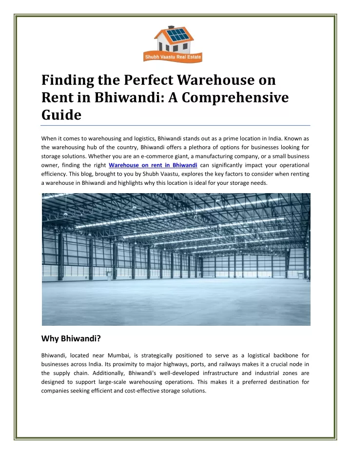 finding the perfect warehouse on rent in bhiwandi