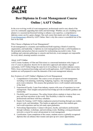 Best Diploma in Event Management Course Online | AAFT Online