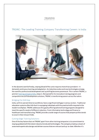 TRGINC: The Leading Training Company Transforming Careers in India