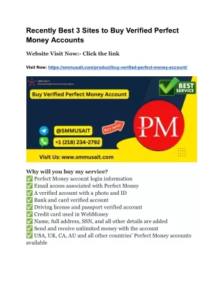 ### 999 Buy Verified Perfect Money Accounts For Sale In This Year 2024