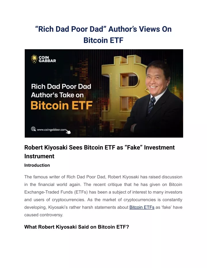 rich dad poor dad author s views on bitcoin etf