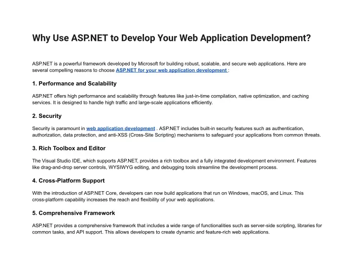 why use asp net to develop your web application