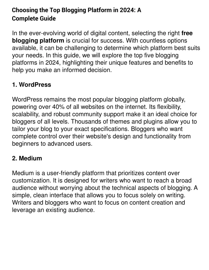 choosing the top blogging platform in 2024