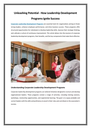Unleashing Potential - How Leadership Development Programs Ignite Success