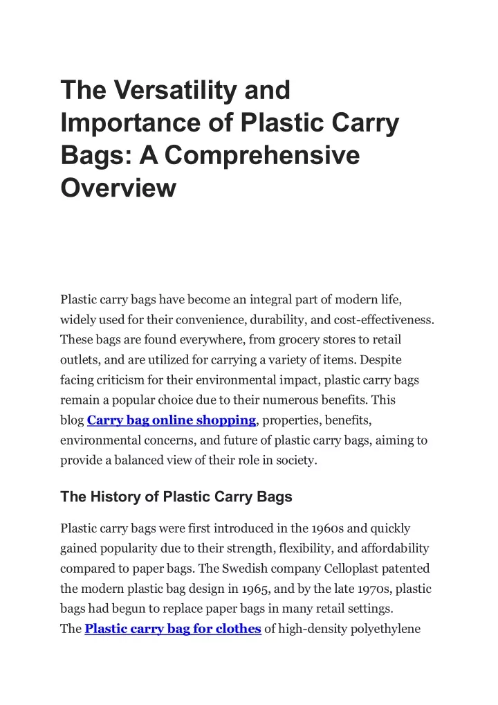 the versatility and importance of plastic carry