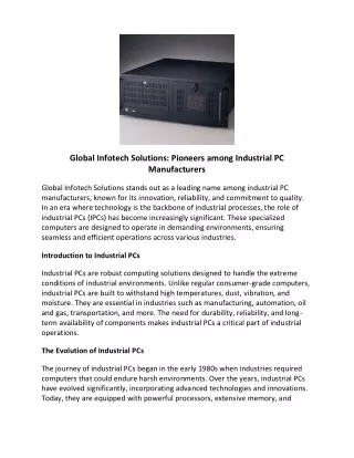 Industrial pc manufacturers - Global Infotech Solutions