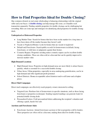 How to Find Properties Ideal for Double Closing?