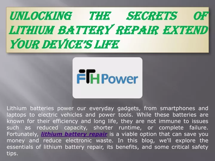 unlocking the secrets of lithium battery repair