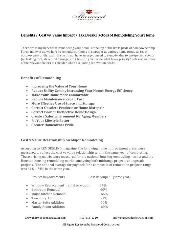 benefits cost vs value impact tax break factors