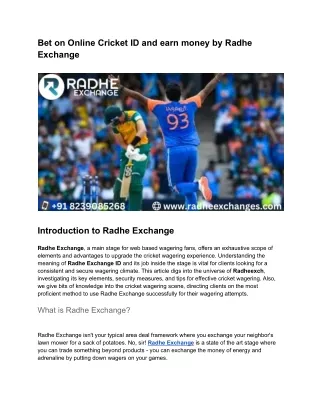 Bet on Online Cricket ID and earn money by Radhe Exchange