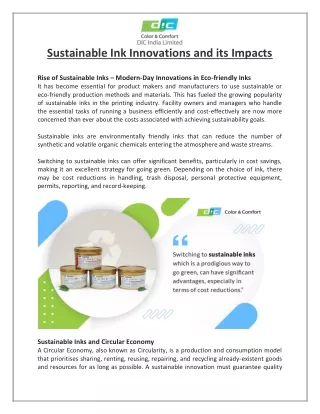 Sustainable Ink Innovations and its Impacts