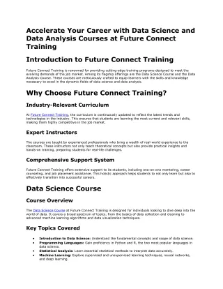 Accelerate Your Career with Data Science and Data Analysis Courses at Future Connect Training