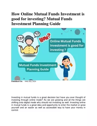 How Online Mutual Funds Investment is good for investing? Mutual Funds Investmen