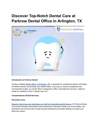 Discover Top-Notch Dental Care at Parkrow Dental Office in Arlington, TX