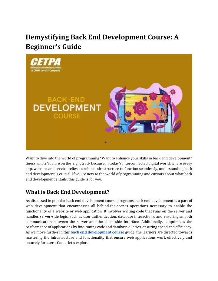 demystifying back end development course