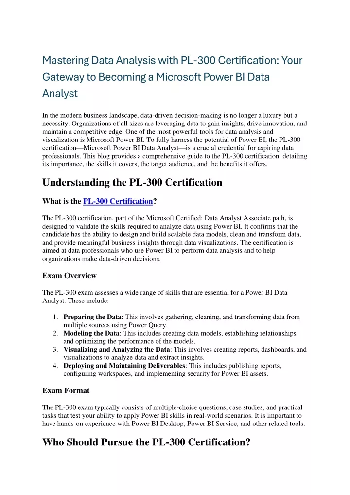 mastering data analysis with pl 300 certification