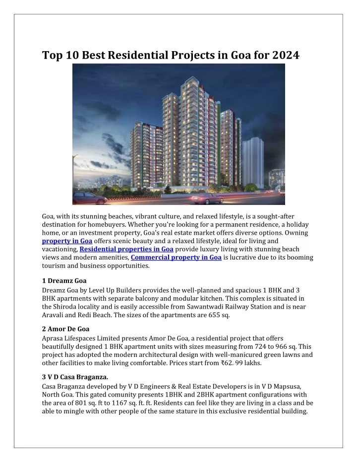 top 10 best residential projects in goa for 2024