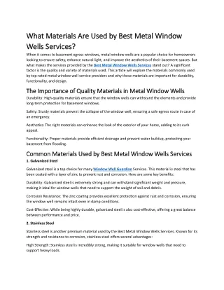 What Materials Are Used by Best Metal Window Wells Services?