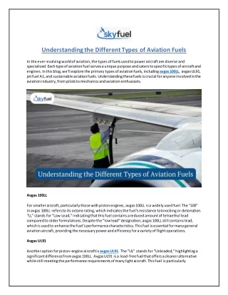 Understanding the Different Types of Aviation Fuels