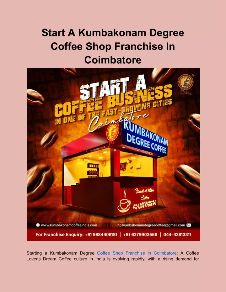 start a kumbakonam degree coffee shop franchise