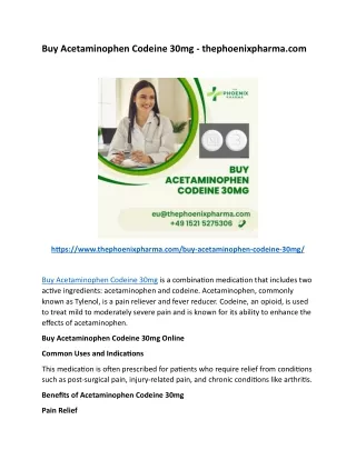 Buy Acetaminophen Codeine 30mg - thephoenixpharma.com