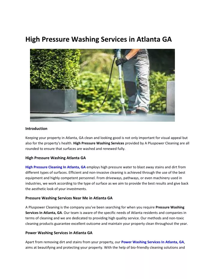 high pressure washing services in atlanta ga